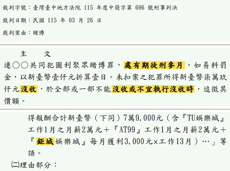 臺灣臺中地方法院115年度中簡字第696號刑事判決 原文截圖(被告姓名已遮)