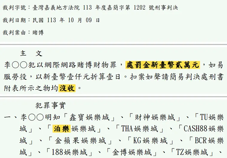 臺灣嘉義地方法院113年度嘉簡字第1202號刑事判決 原文截圖(被告姓名已遮)