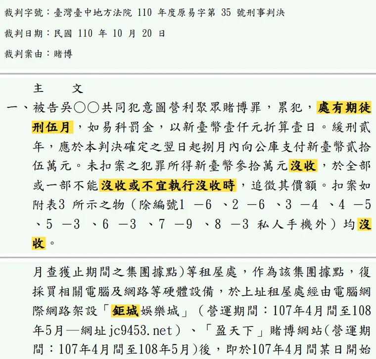 臺灣臺中地方法院110年度原易字第35號刑事判決 原文截圖（被告姓名已遮）
